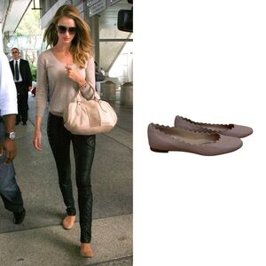 Scalloped Leather Ballet Flats As Seen On Rosie Huntington-Whiteley